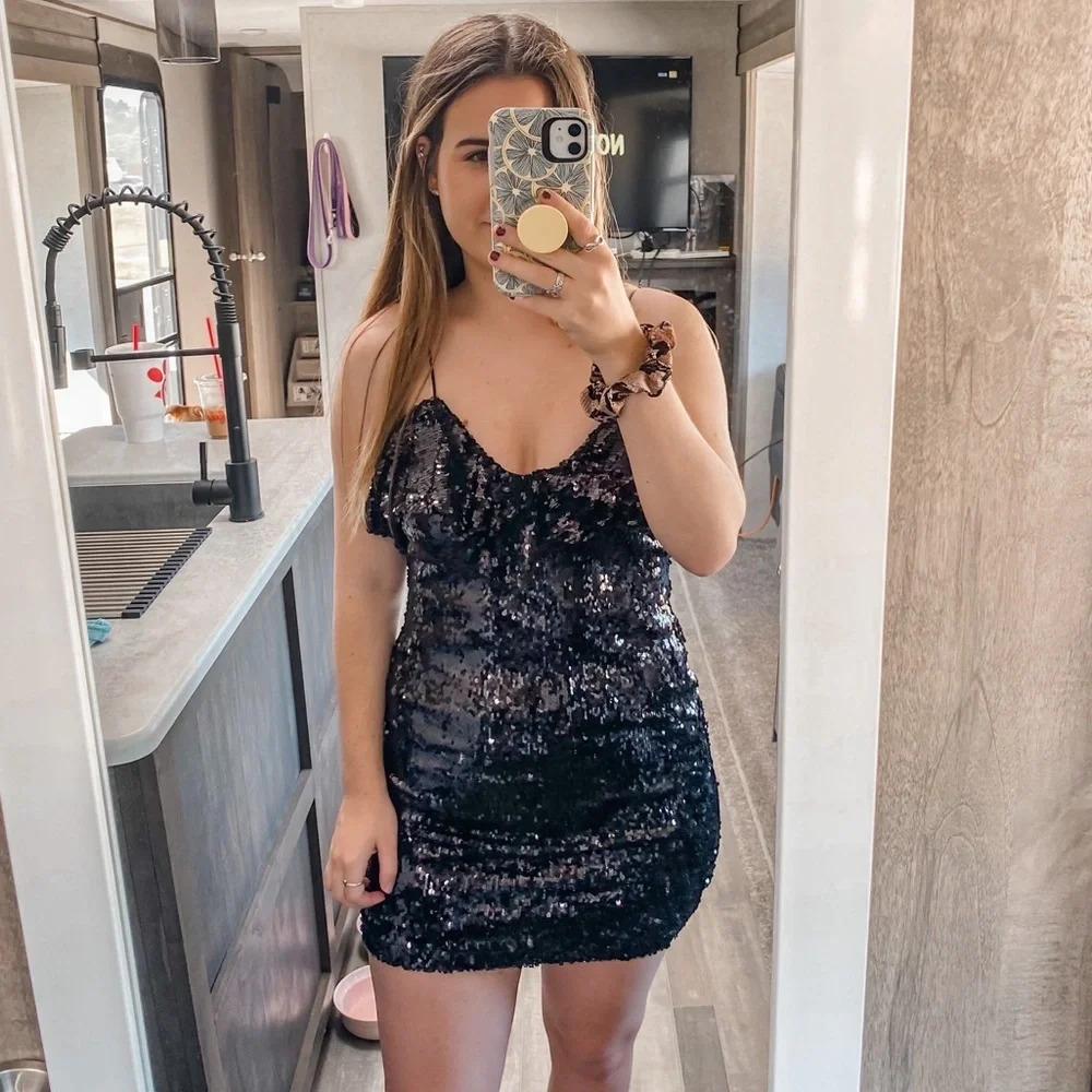 Zara Sequin Black Mini Dress NWOT